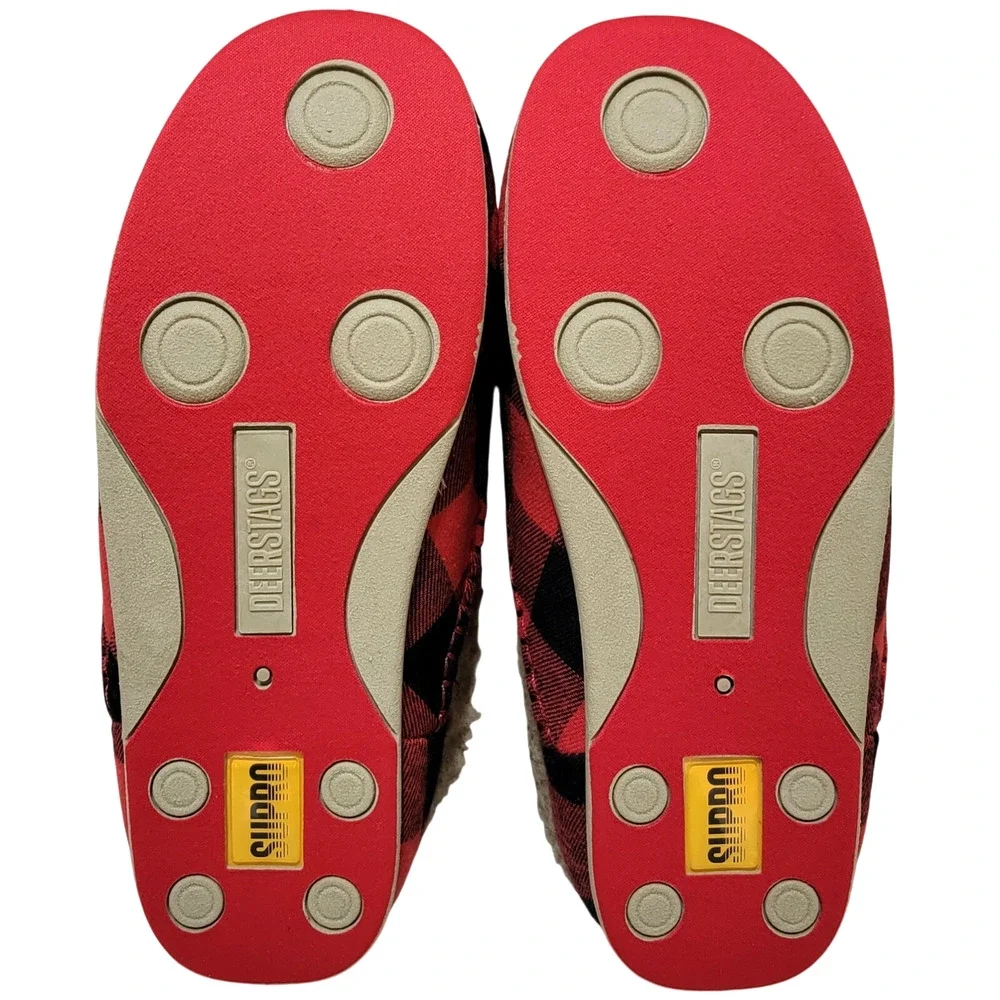 Deer Stags Men Nordic Supro Slip On Clog Slippers Size US 7W Red Black Plaid